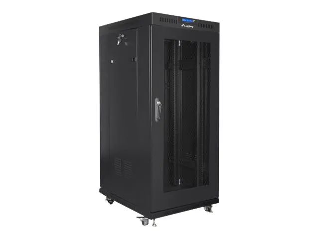 Lanberg Schrank Netzwerkschrank - mit 4 Lüfter, Display - freistehend - Schwarz, RAL 9004 - 22U - 48.3 cm (19")