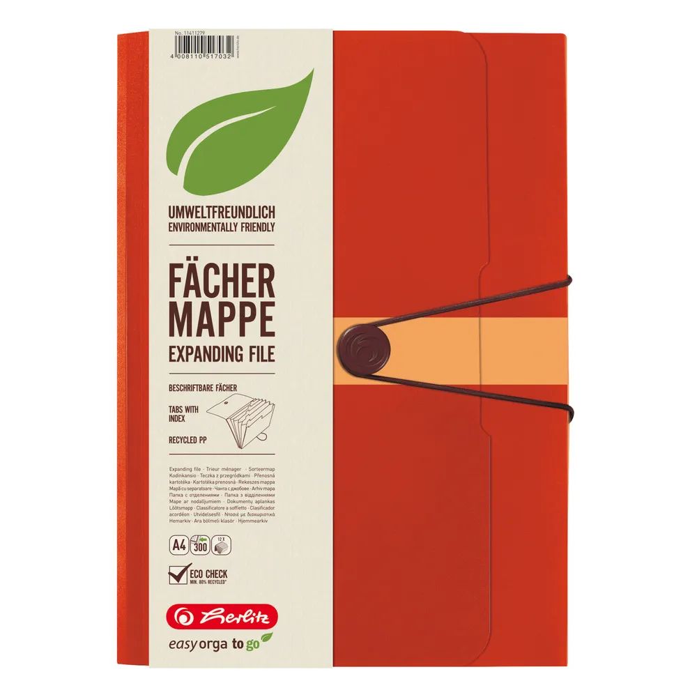 herlitz Fächermappe Recycling A4 PP 12 Fächer orange easy orga to go
