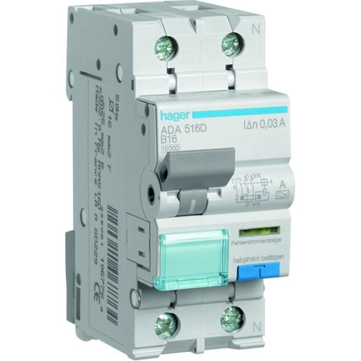Hager FI-LS 1P+N 10KA B-16A 30MA A / HAGER ADA516D