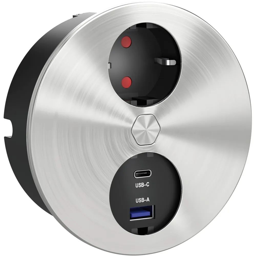 HPF Einbausteckdose Duplex-R, 1 Stk. Schukosteckdose, + USB-Charger, Edelstahl