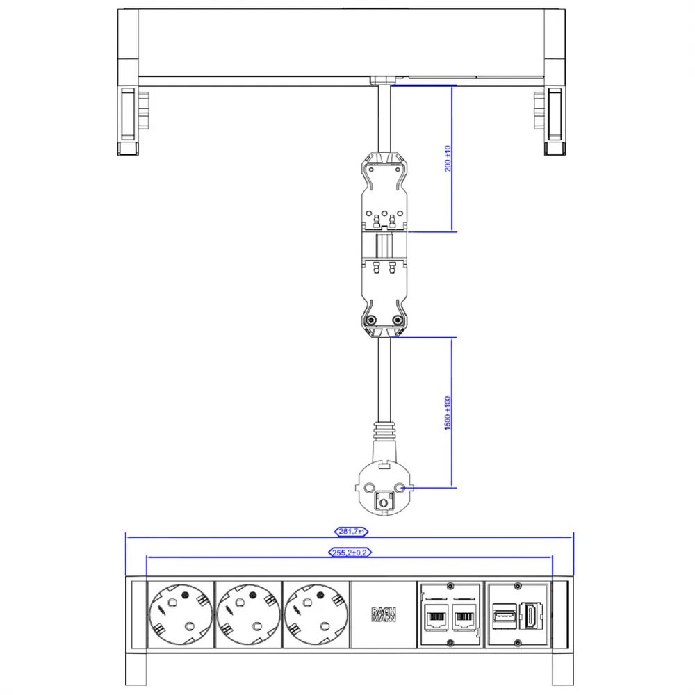 BACHMANN Steckdosenleiste DESK2 3x Schutzkontakt, 2x CAT6a, 1x HDMI, USB3.0, weiß