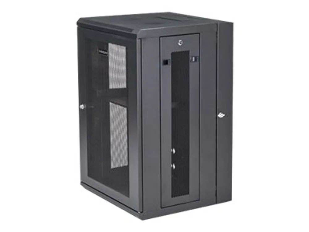 StarTech.com 18U 19" Wall Mount Network Cabinet, 16" Deep Hinged Locking IT Network Switch Depth Enclosure, Assembled Vented Computer Equipment Data Rack with Shelf & Flexible Side Panels - 18U Vented Cabinet (RK1820WALHM)