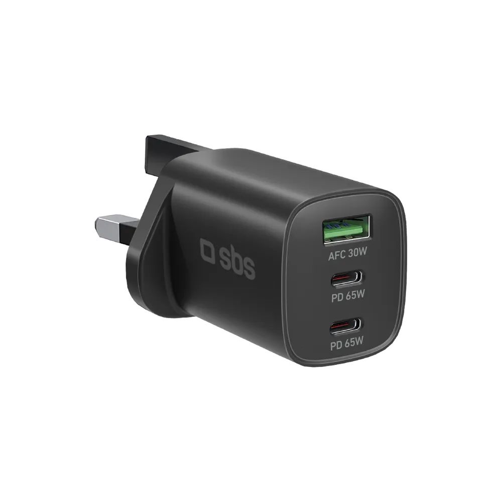 SBS Netzlader, 2x USB-C PD & 1x USB-A, 65W, UK-Stecker