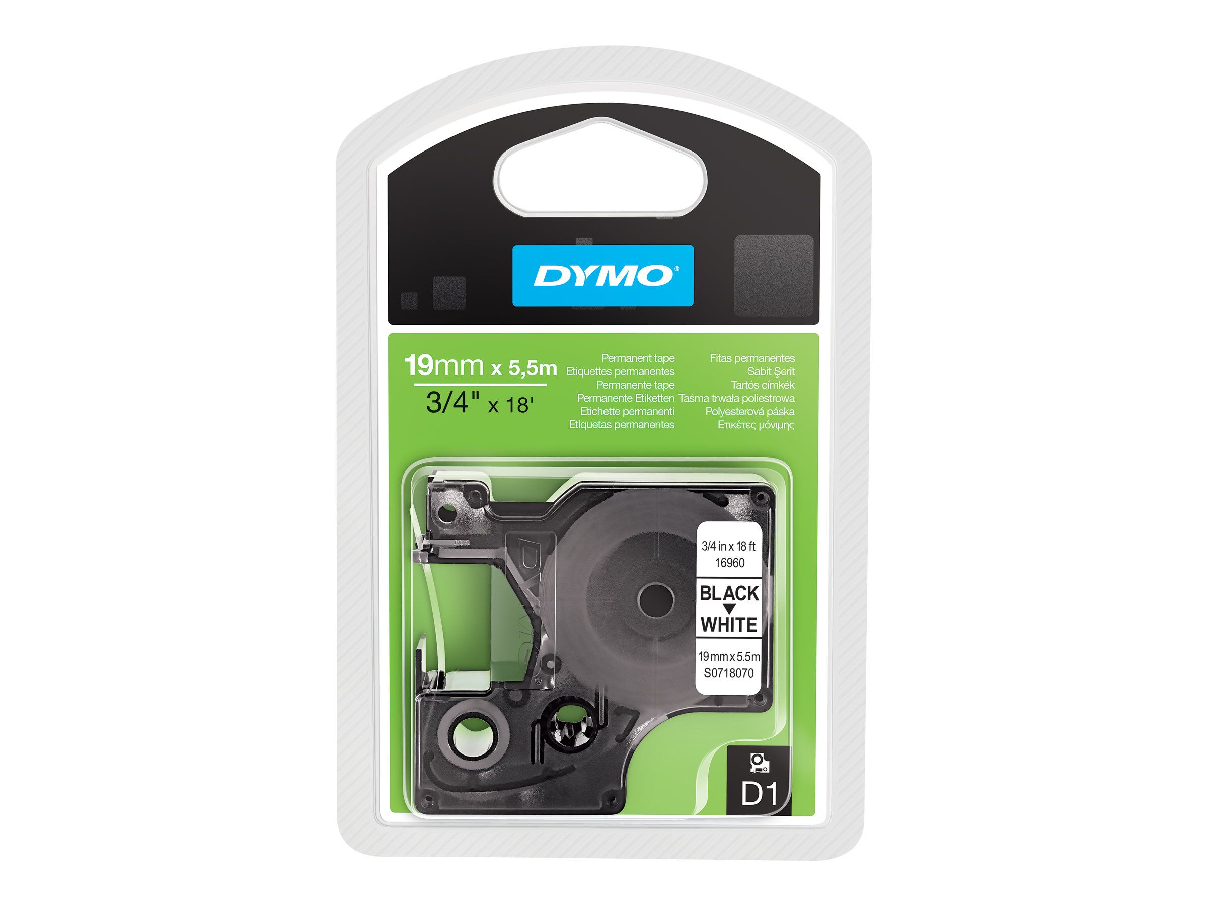 Dymo D1 - Polyester - permanenter Klebstoff - Schwarz auf Weiß - Roll (1.9 cm x 5.5 m)