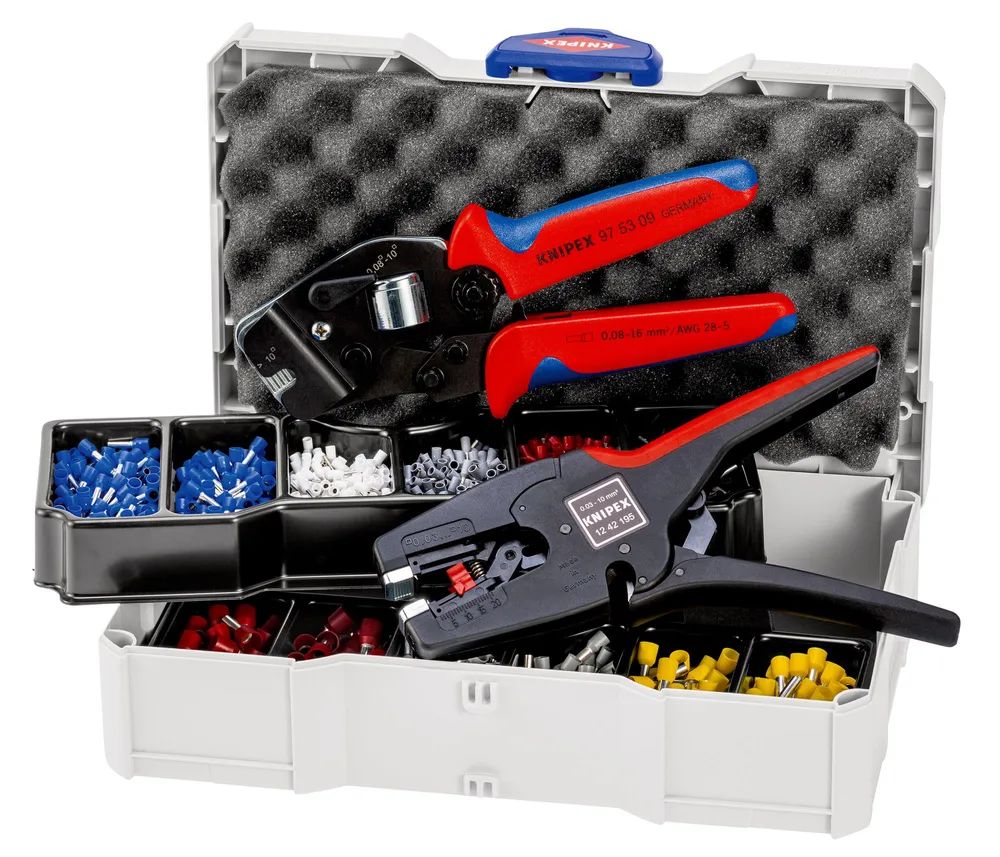 KNIPEX Crimp-Sortiment für Aderendhülsen 1 x 12 42 195, 1 x 97 53 0, 8, 9 x Aderendhülsen Sets 265 mm