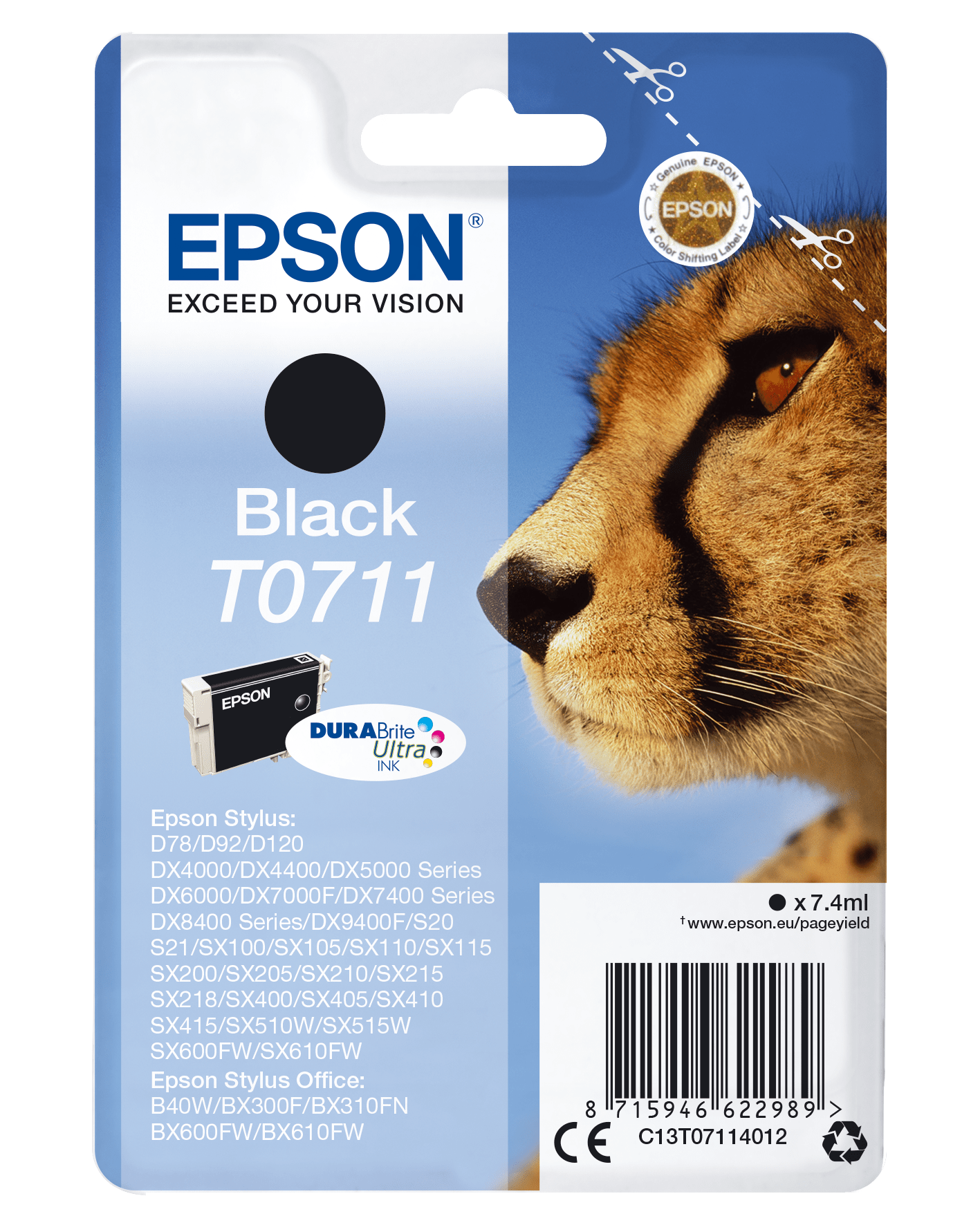 Epson T0711 Tinte Gepard Single, Standard, schwarz