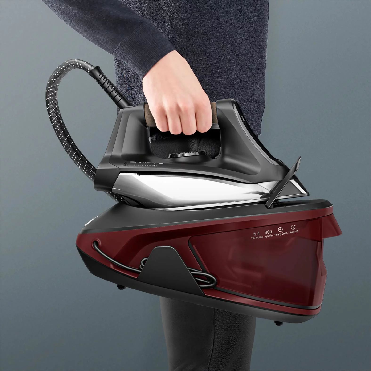 Rowenta VR7443 Dampfbügelstation Force Pro 350 - Schwarz & Dunkelrot