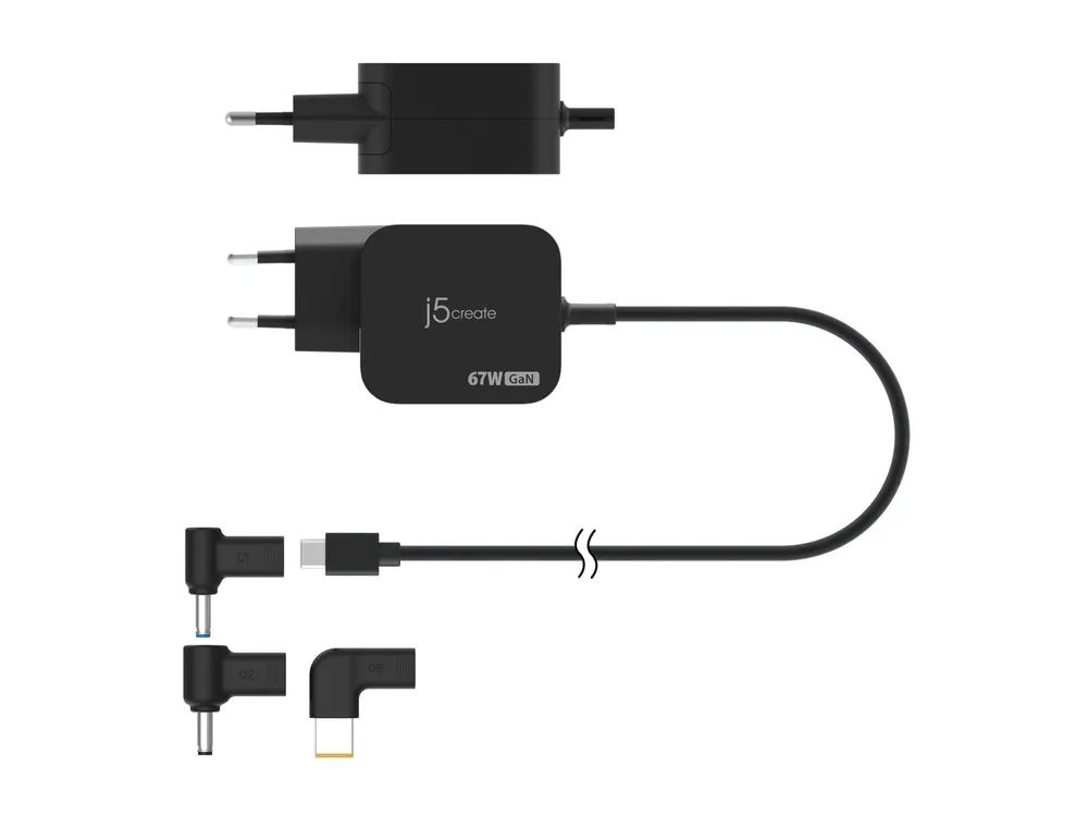 j5create JUP1565DCE3A-EN - Netzteil - GaN, mit 3 DC-Anschlusstypen - 67 Watt - 3.3 A - PD 3.0, PD 2.0 (24 pin USB-C)