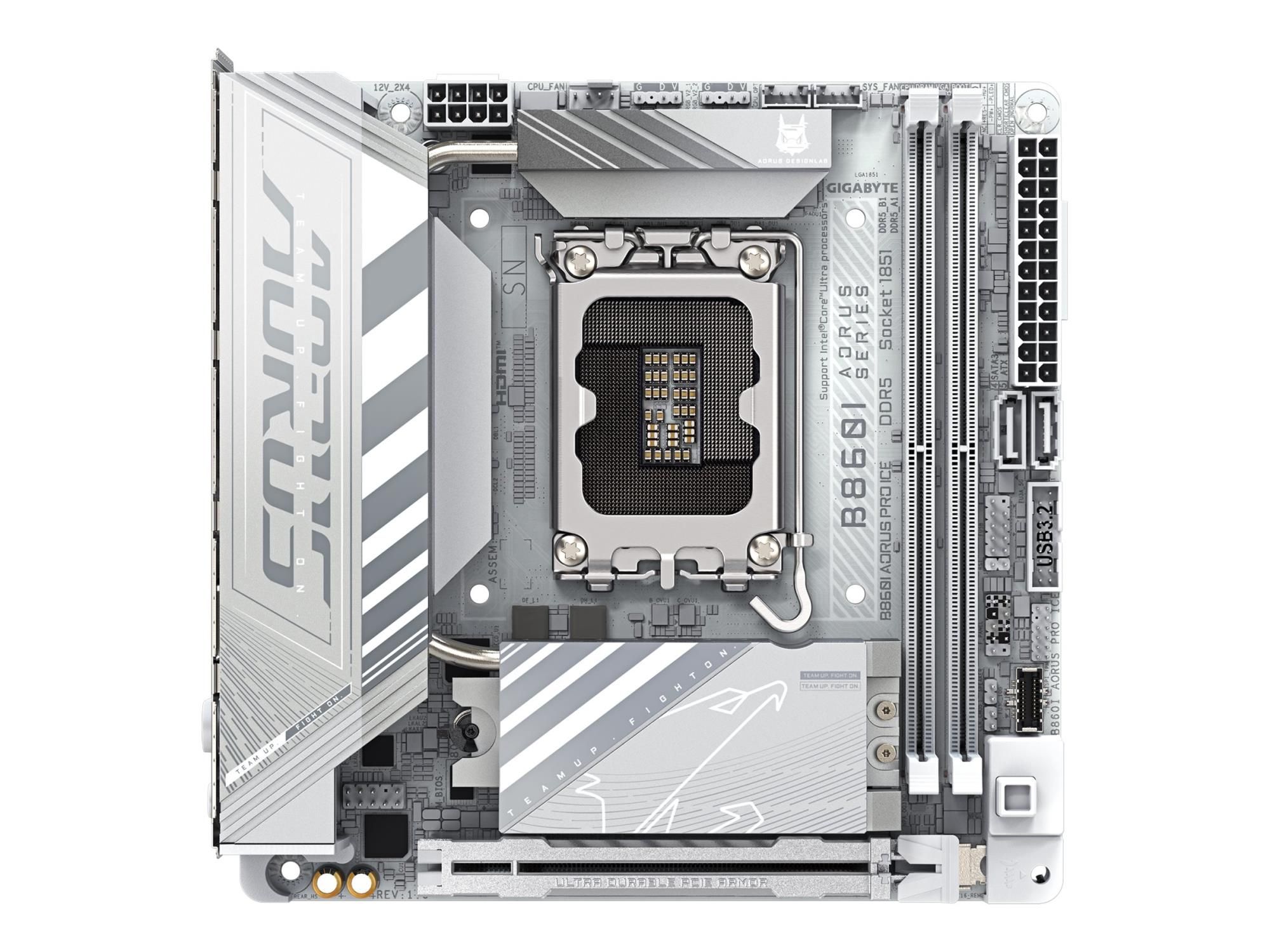 Gigabyte AORUS B860I PRO ICE - Motherboard - Mini-ITX - LGA1851-Sockel - B860 Chipsatz - USB4, USB-C 3.2 Gen2, USB 3.2 Gen 1, USB 3.2 Gen 2 - Bluetooth, 2.5 Gigabit LAN, Wi-Fi 7 - Onboard-Grafik (CPU erforderlich)