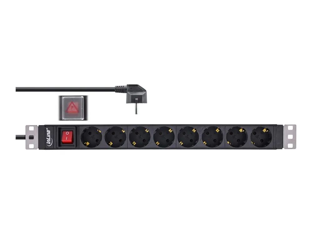 InLine 19" Steckdosenleiste - 8-fach Schutzkontakt - mit Schalter - 2m - schwarz