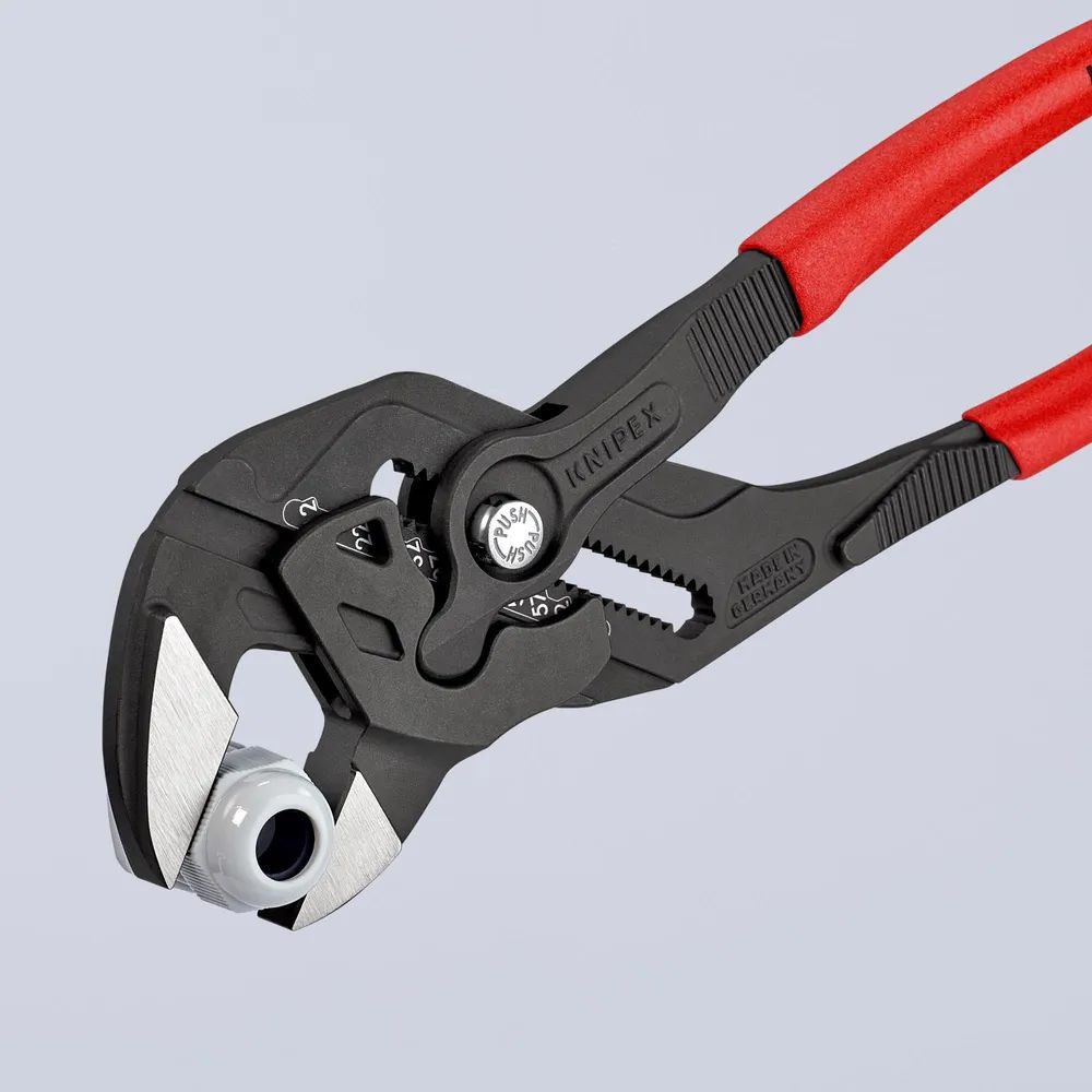 KNIPEX Zangenschlüssel Zange und Schraubenschlüssel in einem Werkzeug mit rutschhemmendem Kunststoff überzogen grau atramentiert 300 mm