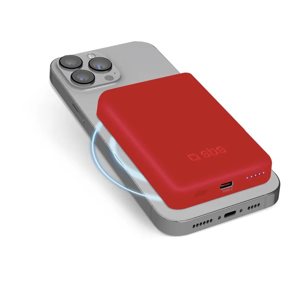 SBS Induktions Powerbank 10W, 5.000 mAh, MagSafe rot