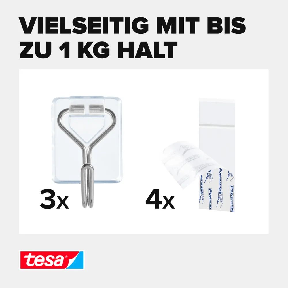 tesa® Powerstrips Klebehaken Small, 3 x Haken, 4 x Powerstrips