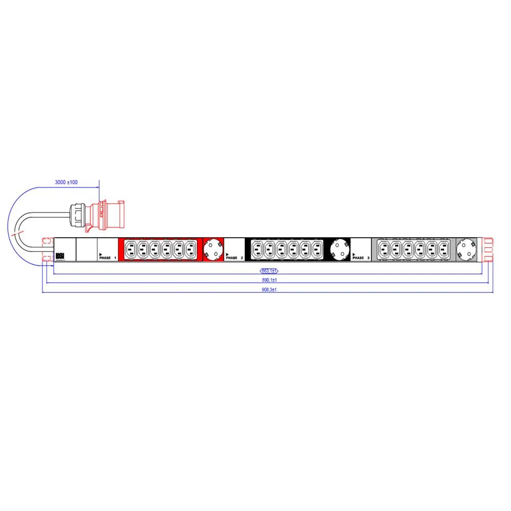 BACHMANN IT PDU ALU 1HE 18x C13 3x Schutzkontakt CEE 3x 16A rot