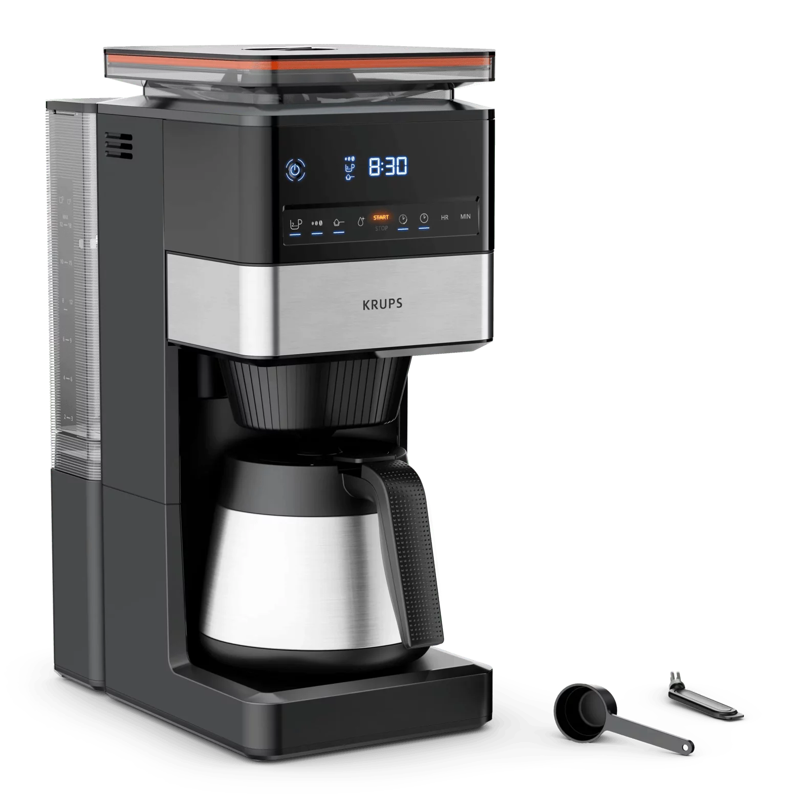 KRUPS KT8428 Filterkaffeemaschine mit Mahlwerk,  Grind Aroma XL Thermobehälter - Schwarz/Edelstahl