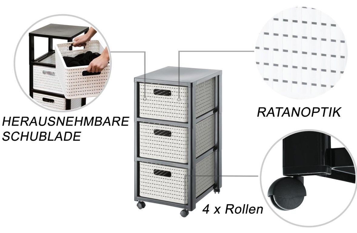 Rotho Tower 3 x A4 mit Rollen COUNTRY