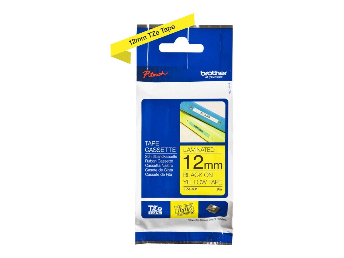 Brother TZe-631 - Standard-Klebstoff - Schwarz auf Gelb - Rolle (1,2 cm x 8 m)
