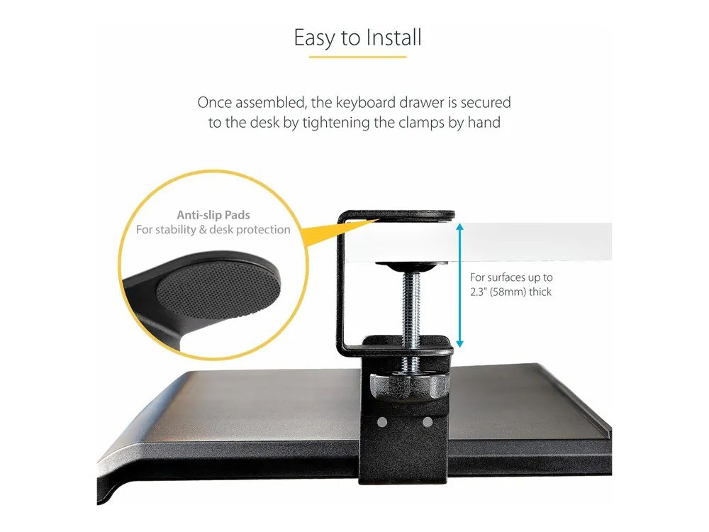 StarTech.com Under-Desk Keyboard Tray, Clamp-on Keyboard Holder, Supports up to 12kg (26.5lb)