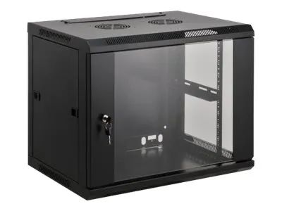 Intellinet Network Cabinet, Wall Mount (Standard), 12U, Usable Depth 500mm/Width 540mm, Black, Assembled, Max 60kg, Metal & Glass Door, Back Panel, Removeable Sides,Suitable also for use on desk or floor,19",Parts for wall install (eg screws/rawl plu