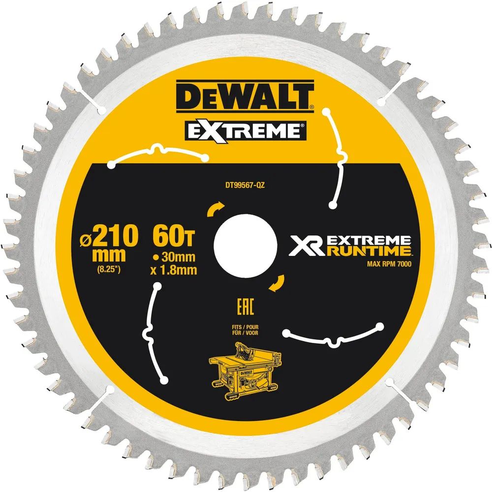DEWALT Kreissägeblatt XR Extrem Runtime HM ø 210 x 1,8 x 30mm Zähne 60 (WZ/FZ)