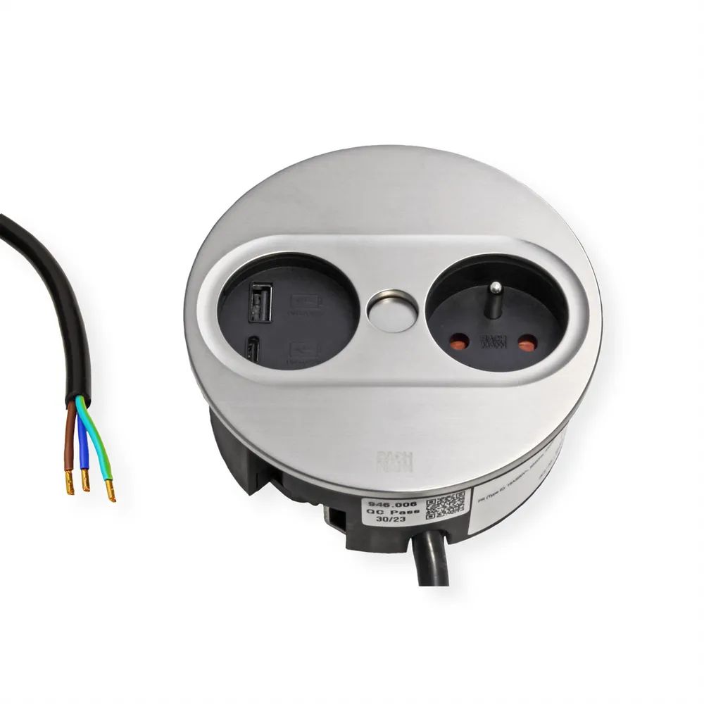 BACHMANN TWIST 2 1xUTE 1xUSB A/C 22W 2,0m AEH Edelstahl-Optik rund