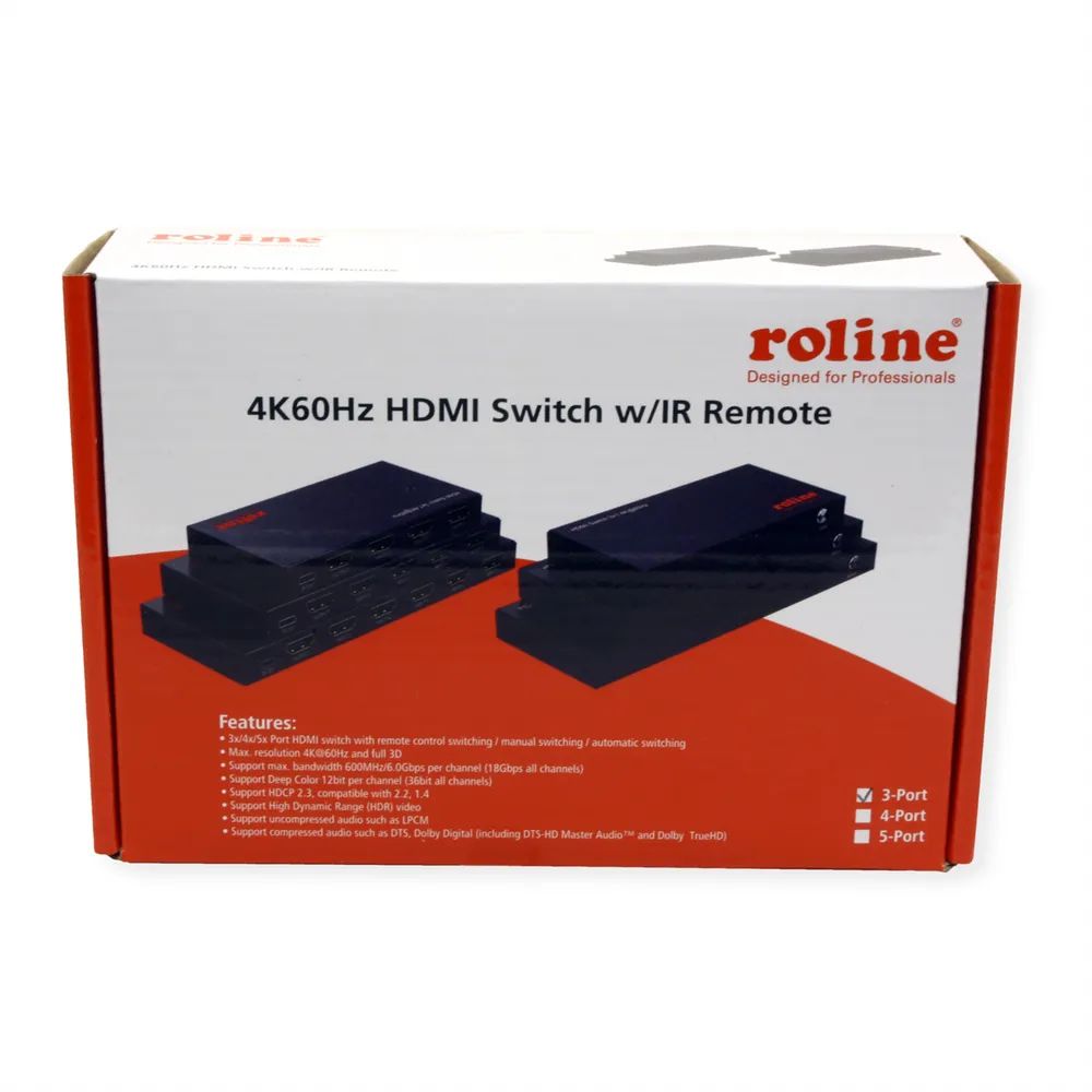 ROLINE 4K HDMI Switch, 3-fach, mit Fernbedienung