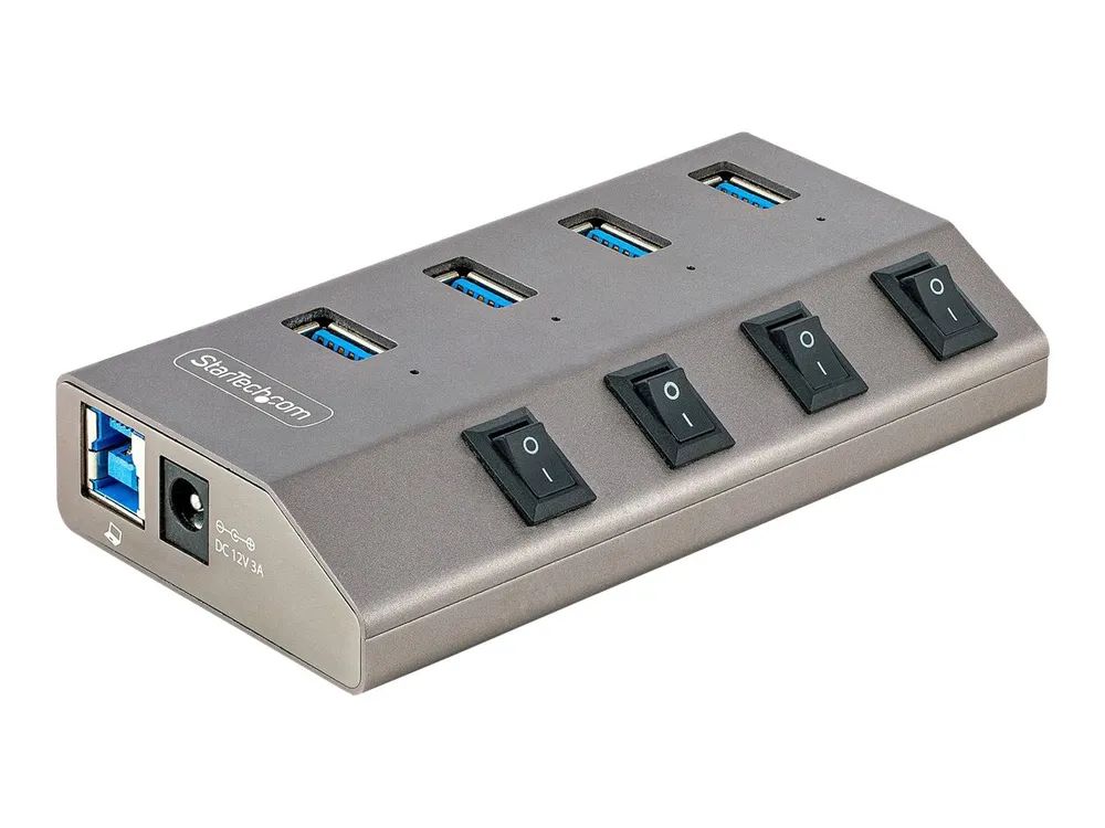 StarTech.com 4-Port Self-Powered USB-C Hub with Individual On/Off Switches, USB 3.0 5Gbps Expansion Hub w/Power Supply, Desktop/Laptop USB-C to USB-A Hub, 4x BC 1.2 (1.5A)