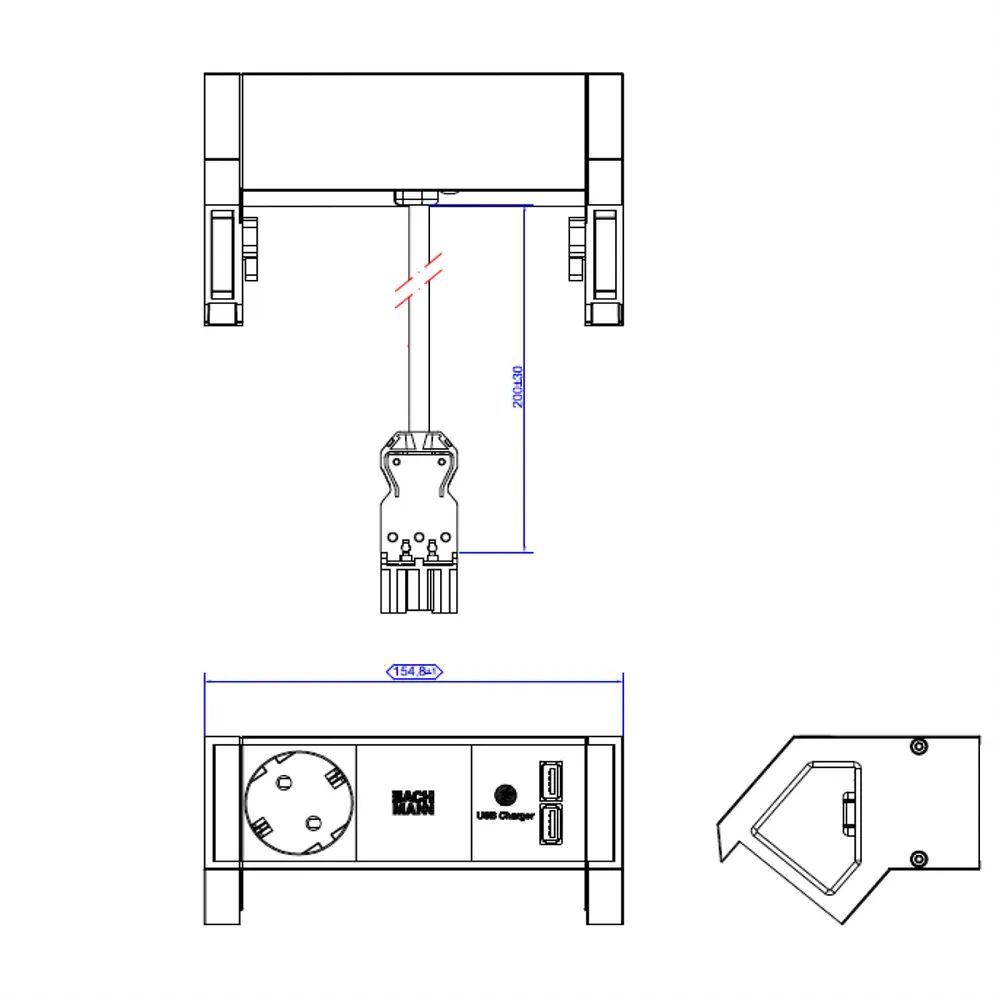 BACHMANN DESK2 1x Schutzkontakt 1xUSB Charger Inox