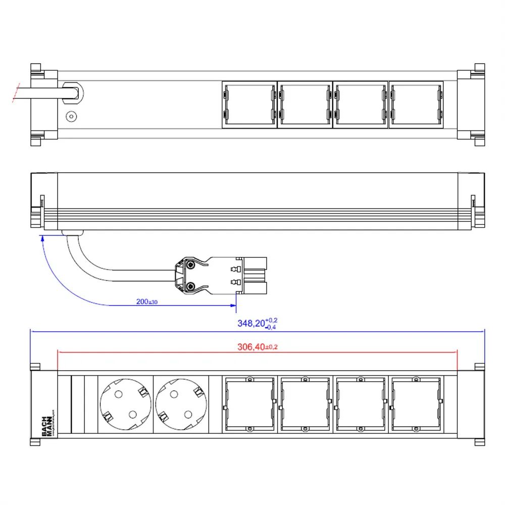 BACHMANN POWER FRAME Large 2x Schutzkontakt 4x ABD