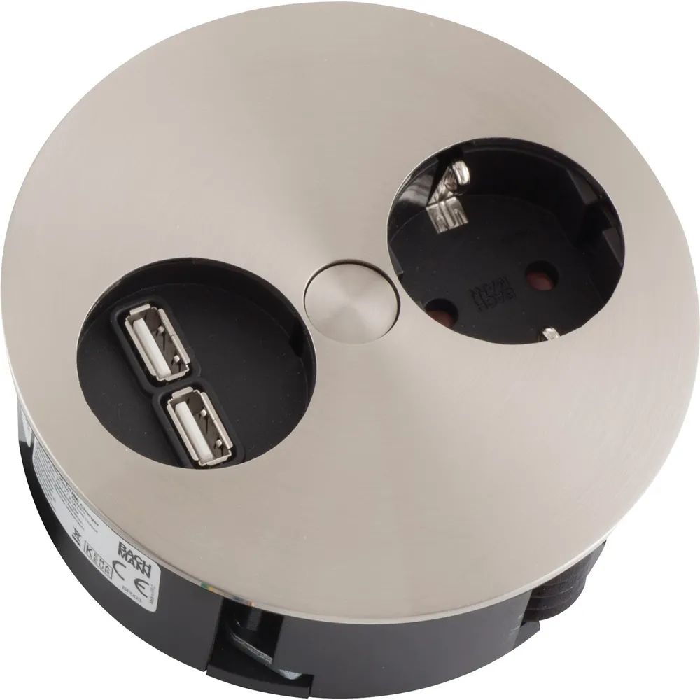 BACHMANN Einbausteckdose TWIST 1 Steckdosen, + USB-Charger, Edelstahl