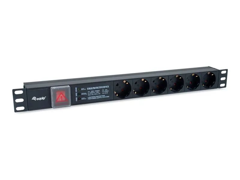 Equip Stromverteilungseinheit (Rack - einbaufähig) - mit Überspannungsschutz - Wechselstrom 220-240 V - 3500 Watt - Eingabe, Eingang power CEE 7/7 - Ausgangsanschlüsse: 6 (DIN 49440)