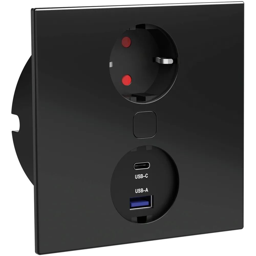 HPF High Performance Facility GmbH  HPF Einbausteckdose Duplex-Q, 1 Stk. Schukosteckdose, + USB-Charger, schwarz
