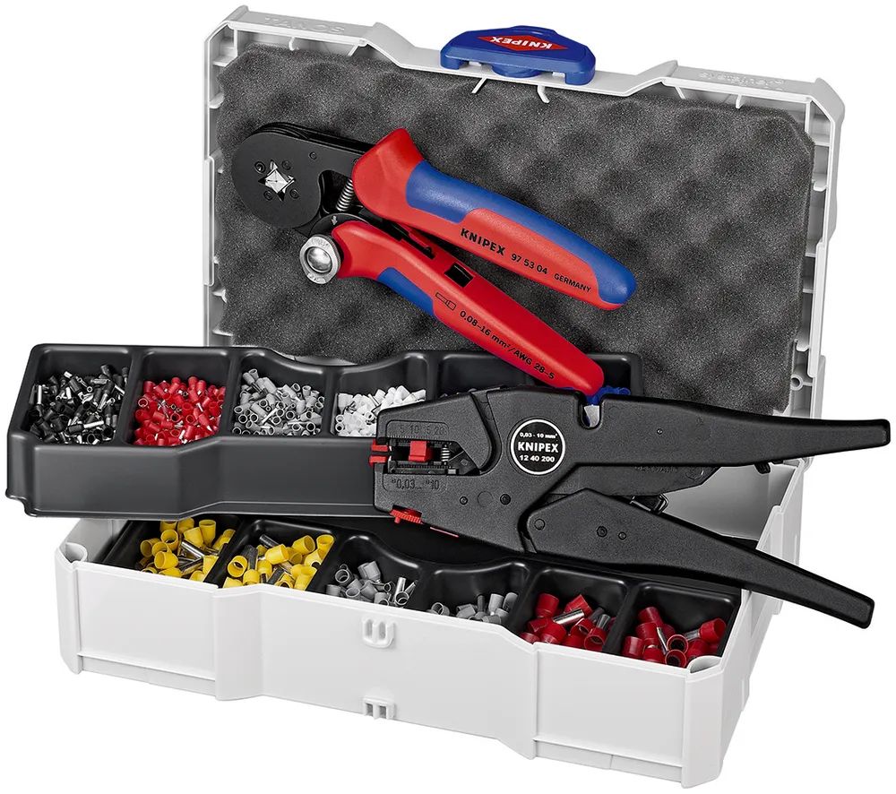 KNIPEX Crimp-Sortiment für Aderendhülsen 1 x 12 40 200, 1 x 97 53 04, 8 x Aderendhülsen-Sets 265 mm