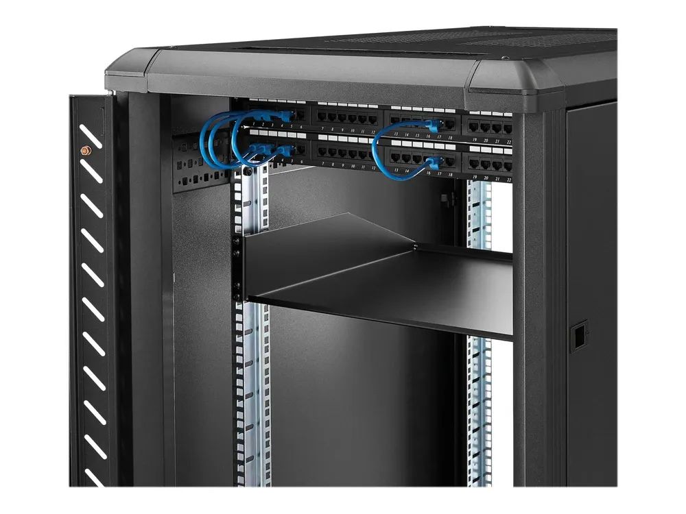 StarTech.com 2 HE 19 Fest montierbarer Schwerlast Fachboden für Server Rack/ Schrank bis 56 Kg - Fachboden für Serverschrank 45cm Tief - Rack - Regal - Schwarz - 2U - 48.3 cm (19")