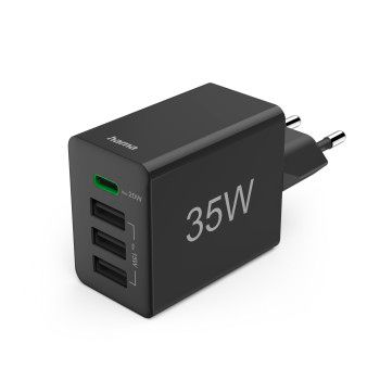 Hama Schnellladegerät, 1x USB-C PD, 3x USB-A, Mini-Ladegerät, 35W, Schwarz