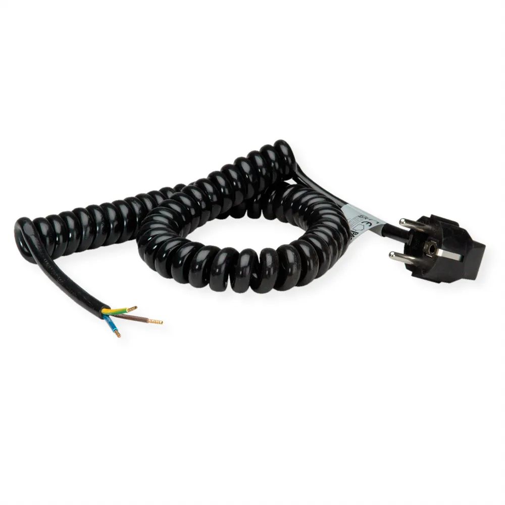 BACHMANN Wendelleitung 0,5-2m schwarz, H05VV-F 3G1,5mm² AEH/CEE7/7