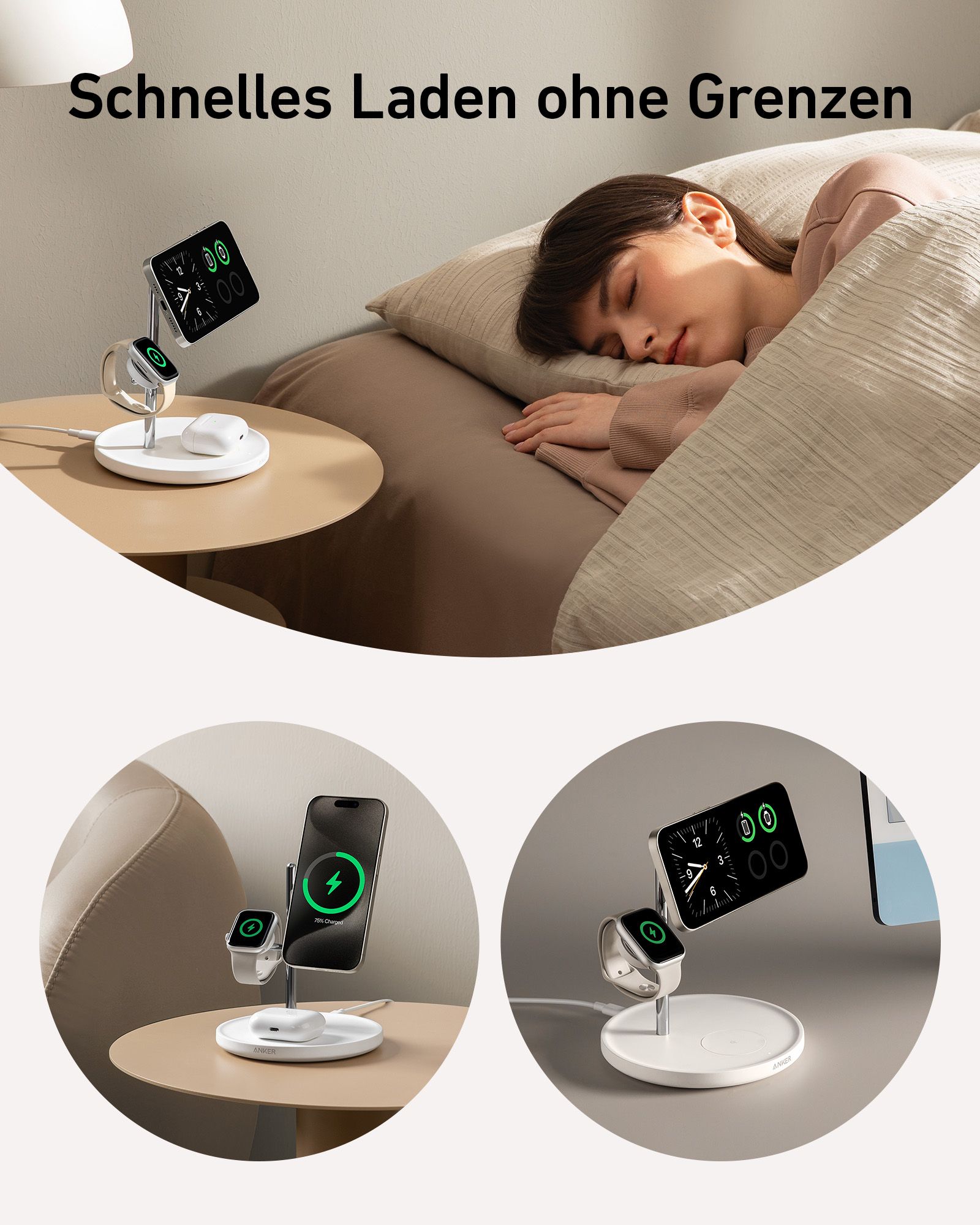 Anker Innovations MagGo Magnetic Wireless Charger 15W 3-in-1 Pad White