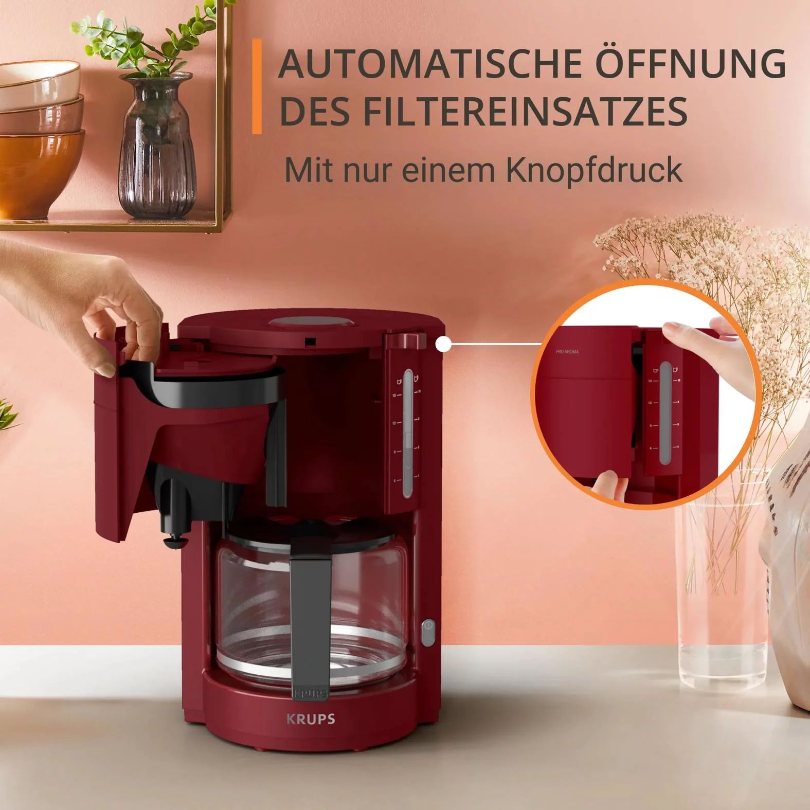 KRUPS F30905 Filterkaffeemaschine Pro Aroma - Rot