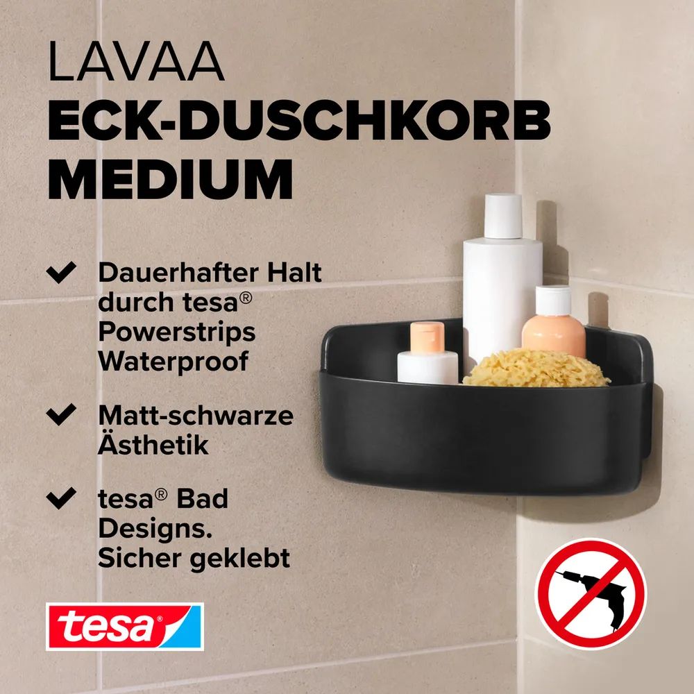 tesa® LAVAA Eck-Duschkorb, Edelstahl, Badaccessoire