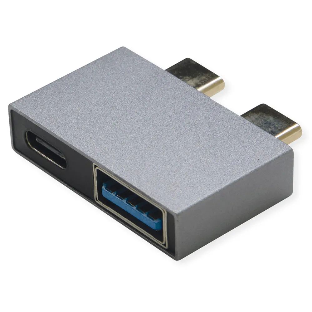 ROLINE USB 3.2 Gen 2 Adapter, 2x USB Typ C - 1x Typ A + 1x C, ST/BU, silberfarben