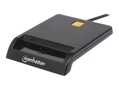 Manhattan USB-A Contact Smart Card Reader, 12 Mbps, Friction type compatible, External, Windows or Mac, Cable 105cm, Black, Three Year Warranty, Blister