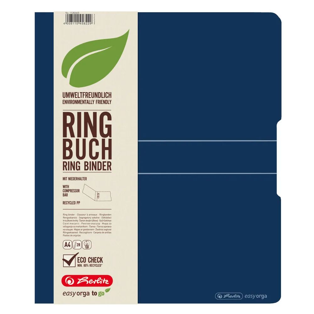 herlitz Ringbuch Recycling A4 PP 2-Ring 3,8cm dunkelblau easy orga to go