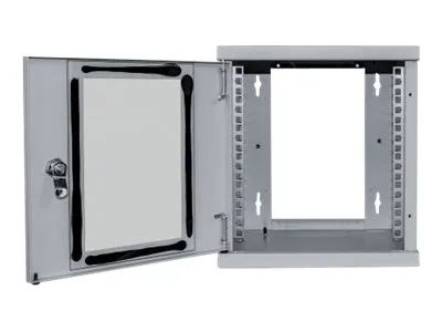 Intellinet Network Cabinet, Wall Mount (Standard), 6U, Usable Depth 265mm/Width 239mm, Grey, Assembled, Max 60kg, Metal & Glass Door, Back Panel, Removeable Sides, Suitable also for use on desk or floor, 10",Parts for wall install (eg screws/rawl plu