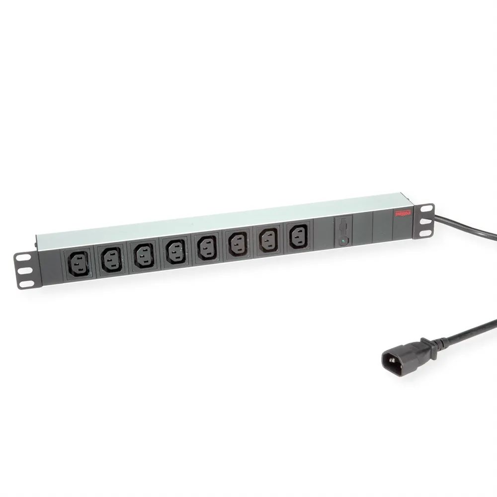 ROLINE 19-Zoll-Steckdosenleiste 8-fach C13 + C14-Stecker, 10A, Aluminium, 2 m