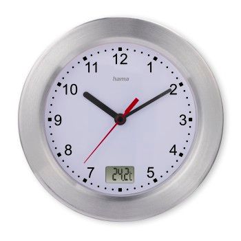 Hama Badezimmeruhr "Mauritius", Wanduhr mit Thermometer, ohne Ticken, Ø 17 cm,