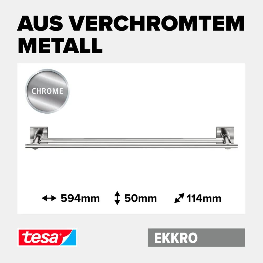 tesa® EKKRO Doppel-Handtuchstange, verchromt, ohne Bohren