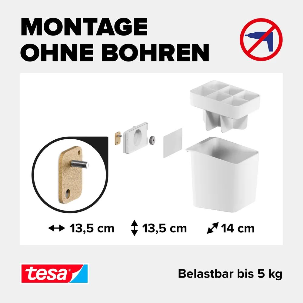 tesa® Küchenutensilienhalter, Edelstahl – Behälter mit Adapter