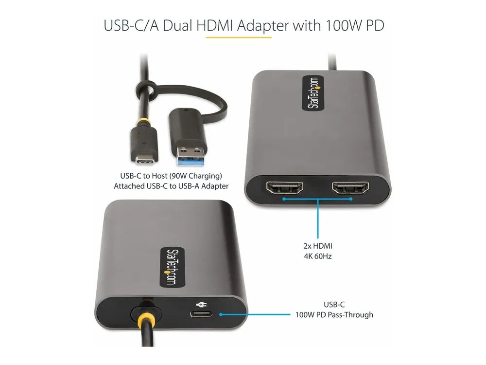 StarTech.com USB-C Dual HDMI Adapter - USB-C/USB auf 2x 4K HDMI