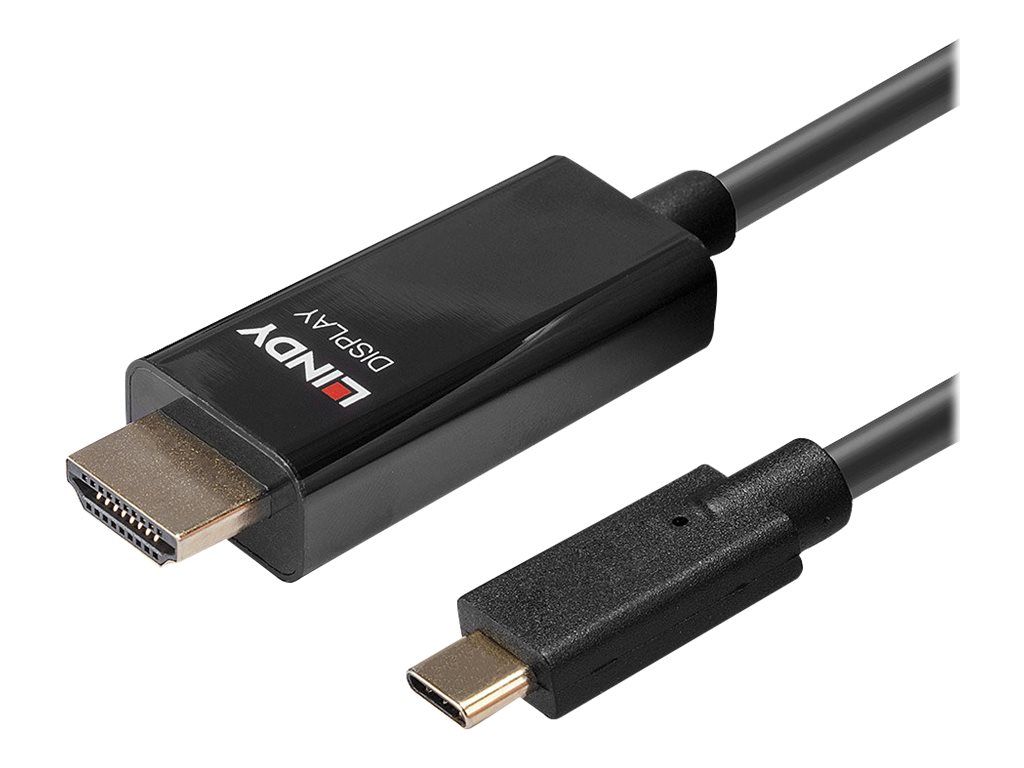 Lindy Adapterkabel - USB-C männlich zu HDMI männlich - 5 m - abgeschirmt - Schwarz - rund, aktiver Chip, unterstützt 4K 60 Hz (4096 x 2160)
