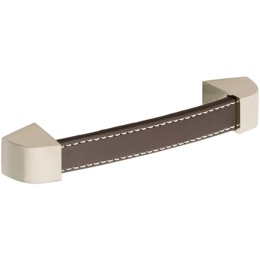 Hettich Möbelgriff Agliano LA128, B147, Leder braun/Sockel ZN Edelstahl Effekt